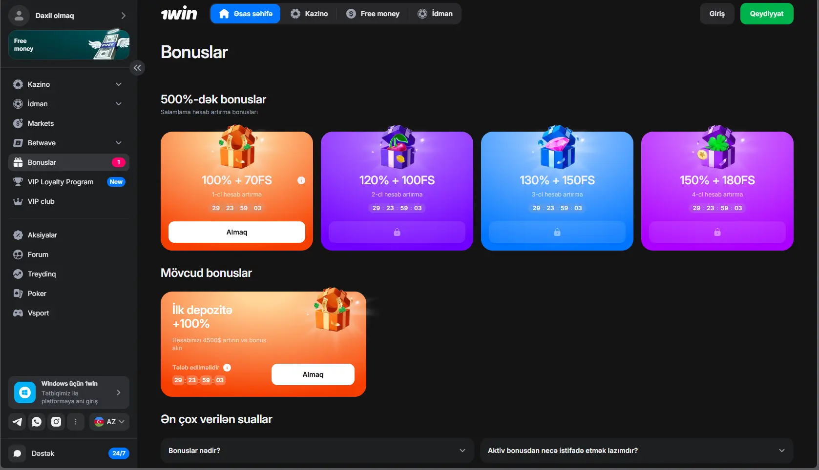 1Win bonus şərtləri və kampaniyaları