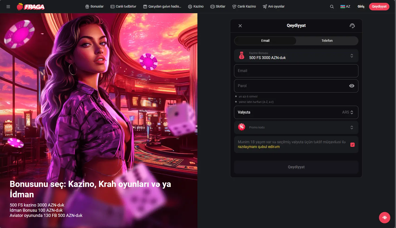 Fraga qeydiyyat və login prosesi